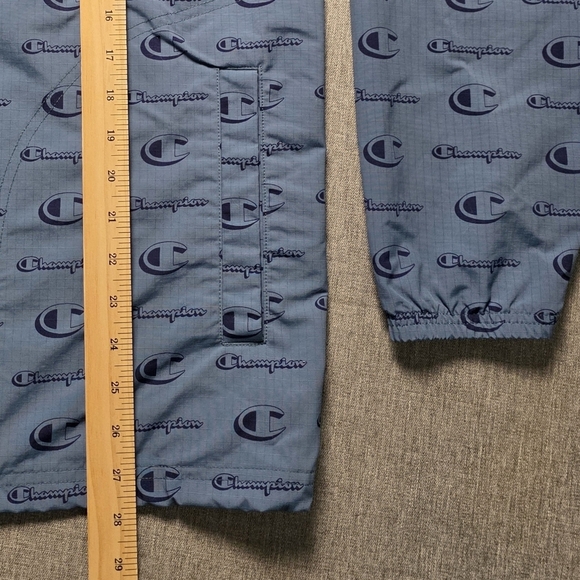Champion All-Over Logo Print Blue Anorak Windbreaker Jacket Size Men's Large - Picture 8 of 11